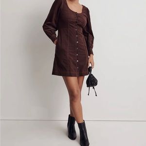 Madewell Corduroy Seamed Long-Sleeve Mini Dress in Chocolate raisin size 16